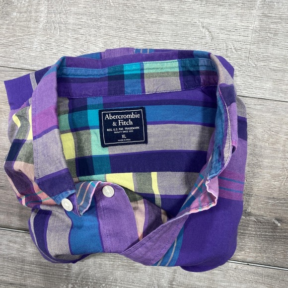 Abercrombie & Fitch Shirt Mens XL Purple Plaid Long Sleeve Button Down Casual - Picture 6 of 7
